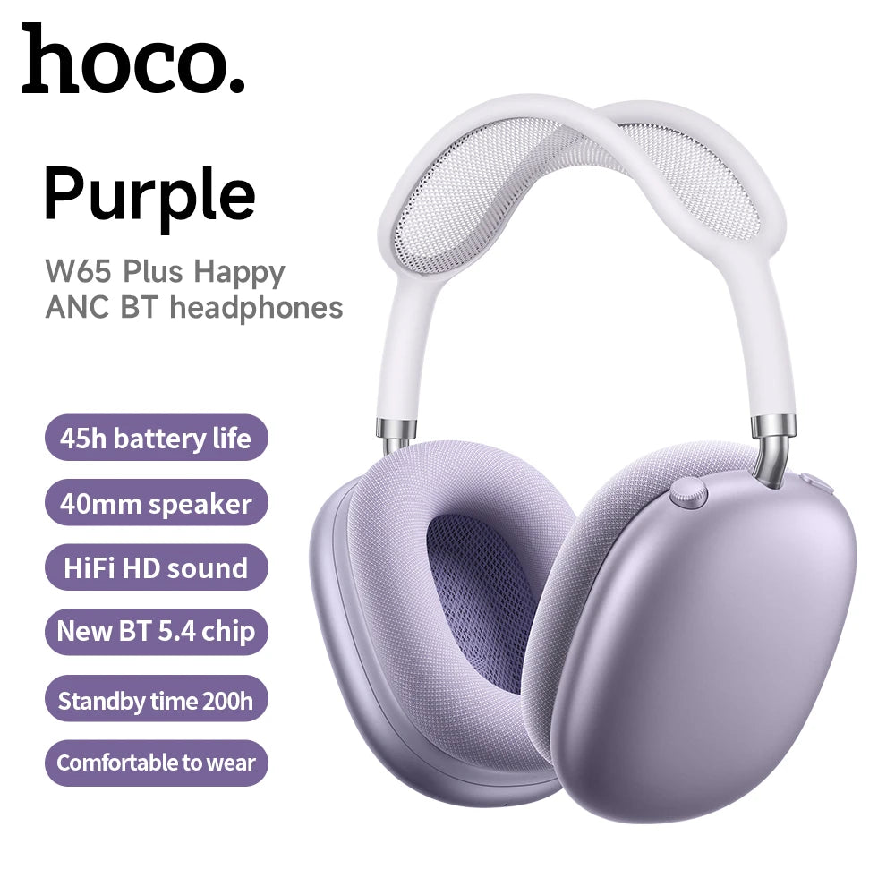 HOCO W65 Plus ANC réduction du bruit Bluetooth casque sur l'oreille sans fil grand écouteur Hifi sons Sport casques avec bouton