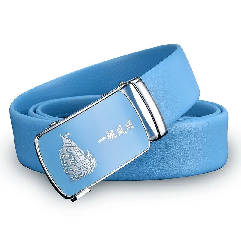 Ceinture automatique bleu ciel pour hommes et femmes, ceinture de loisirs d'affaires, bande passante 3cm et 2024 cm, nouvelle mode, 3.5