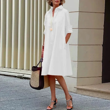 Yeezzi-Chemise à Revers pour Femme, Robe à la Mode, Simple, Solide, Document, Manches sulf, At H-Line, Décontracté, Bureau, Robes Midi, Nouveau, 2025