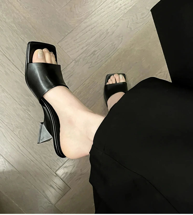 Pantoufles d'été à talons compensés pour femmes, élégantes, bout carré, diapositives à enfiler, robe d'extérieur, chaussures de Style de rue