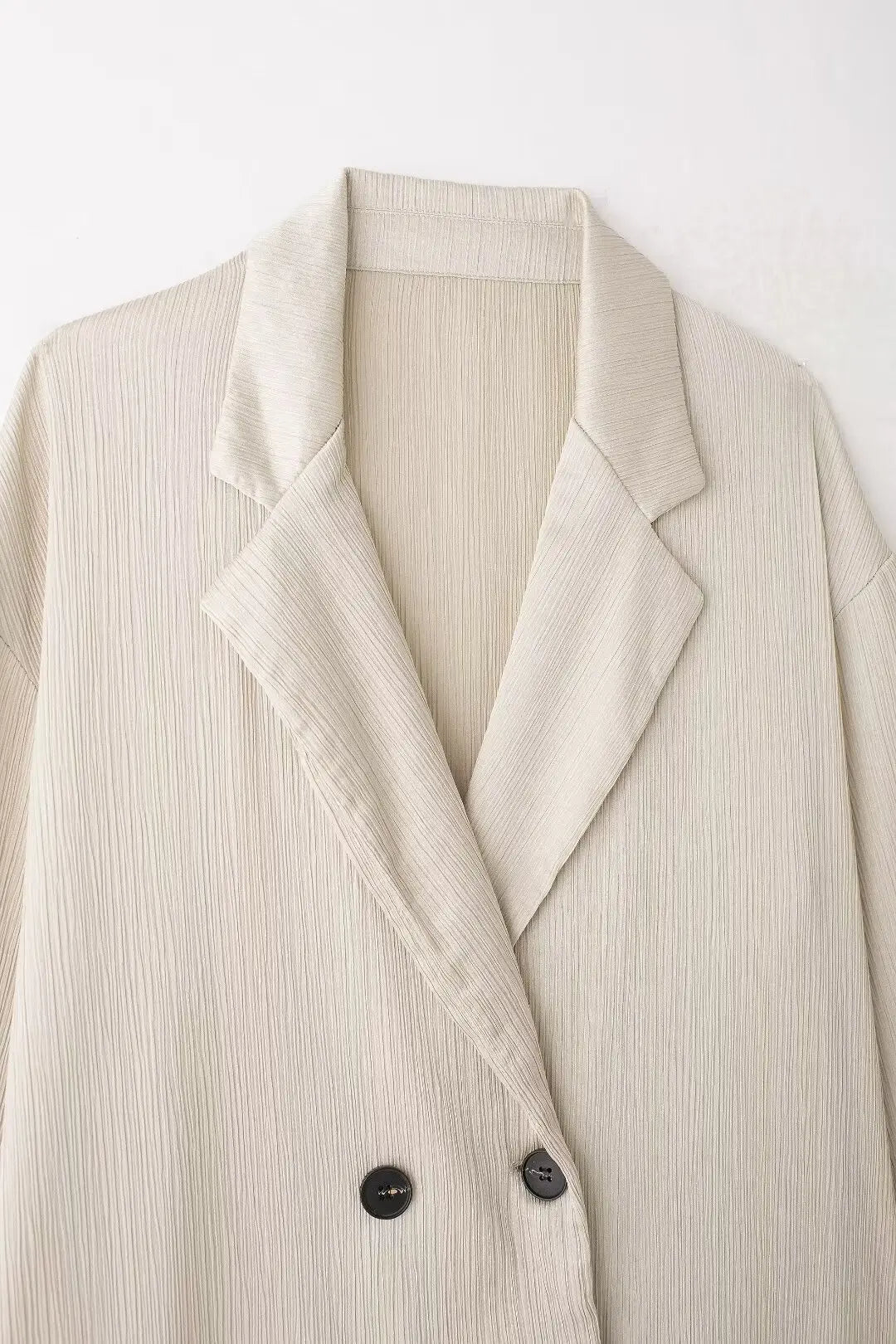 TRAFZA 2025 femmes pantalons décontractés ensemble taille haute pantalon à jambes larges + solide Beige ample glace soie Double boutonnage chemise hauts 2025 à la mode