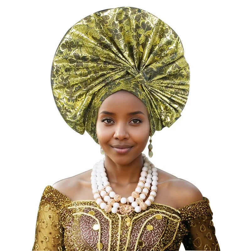 Turban africain nigérian, Bonnet Hijab Auto Gele, couvre-chef déjà fabriqué Sego Gele, bandeau pour fête de mariage