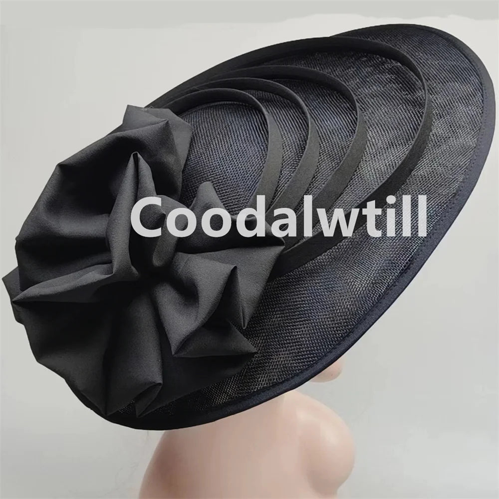 Noir grand Chapeau fascinateur femmes Royal Ascot casque fleur mode Chapeau Casquette pour église Kentucky Derby Chapeau Casquette bandeau