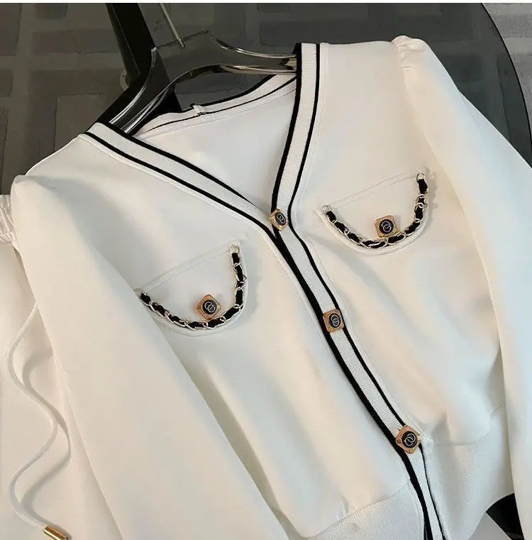 Printemps et automne haut de gamme sport décontracté ensemble femmes Western col en v haut pantalon à jambes larges deux pièces Setj Uicy Corture survêtement