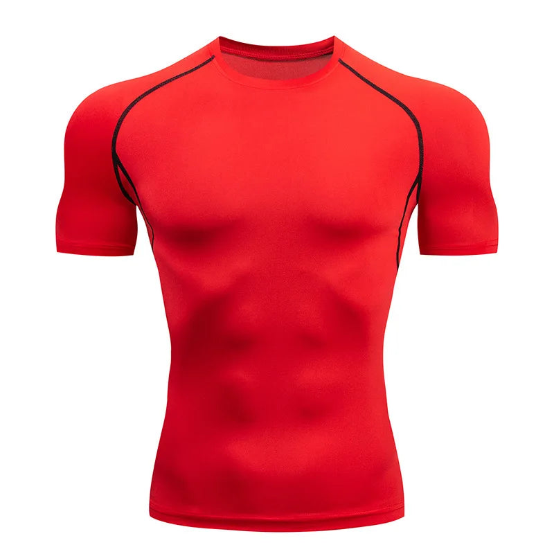 Hommes Compression course t-shirt Fitness serré à manches courtes t-shirt formation Jogging chemises vêtements de sport séchage rapide Rashgard