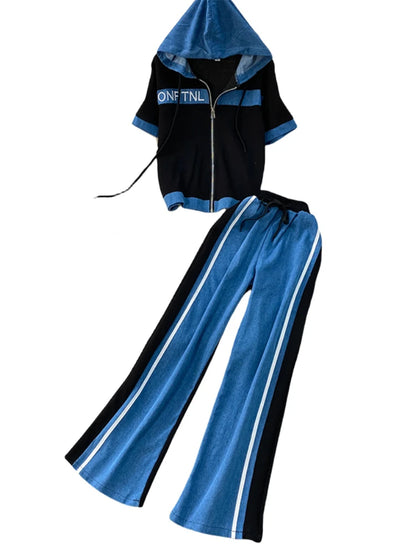 Veste à capuche costume de sport à la mode femmes été 2025 nouveau ensemble deux pièces populaire pantalon réducteur d'âge