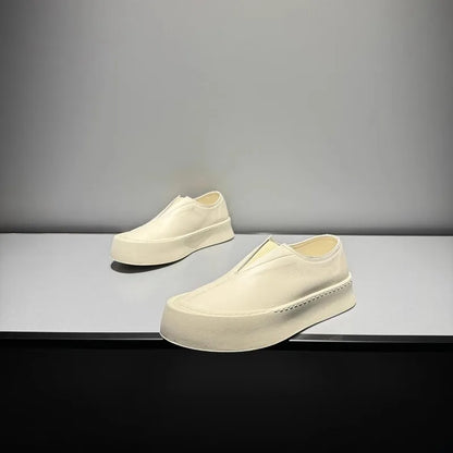 Hommes respirant mode personnalité en cuir véritable bas plate-forme mocassins marche hommes haute rue confortable sans lacet chaussures