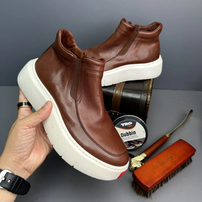 Bottes courtes montantes en cuir véritable pour hommes, chaussures décontractées, semelle optique rétro, printemps et automne, nouveau, 2025