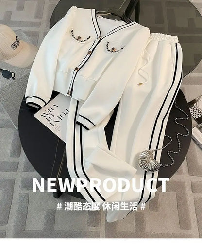 Printemps et automne haut de gamme sport décontracté ensemble femmes Western col en v haut pantalon à jambes larges deux pièces Setj Uicy Corture survêtement