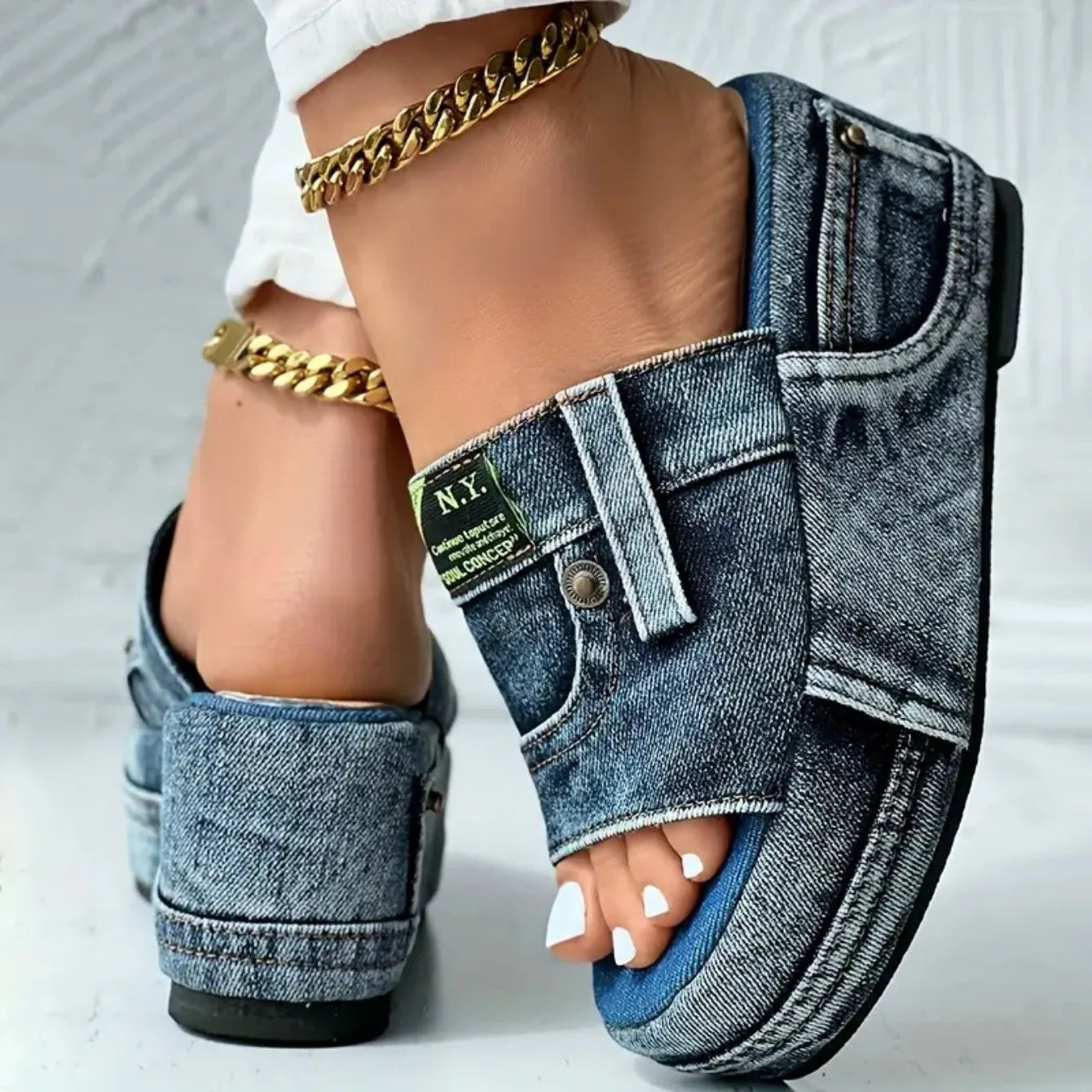 Plate-forme femmes pantoufles nouvel été élégant Denim sandales confortable sans lacet chaussures plage marche pantoufles diapositives décontractées femmes