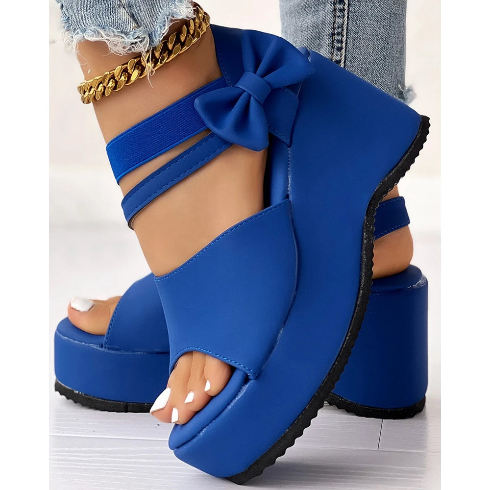 Peep Parker-Sandales à l'offre elles compensées avec nœud papillon pour femmes, sandales en daim, style coréen, printemps, automne, été, 03/Casual, 2024