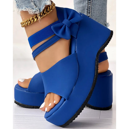 Peep Parker-Sandales à l'offre elles compensées avec nœud papillon pour femmes, sandales en daim, style coréen, printemps, automne, été, 03/Casual, 2024