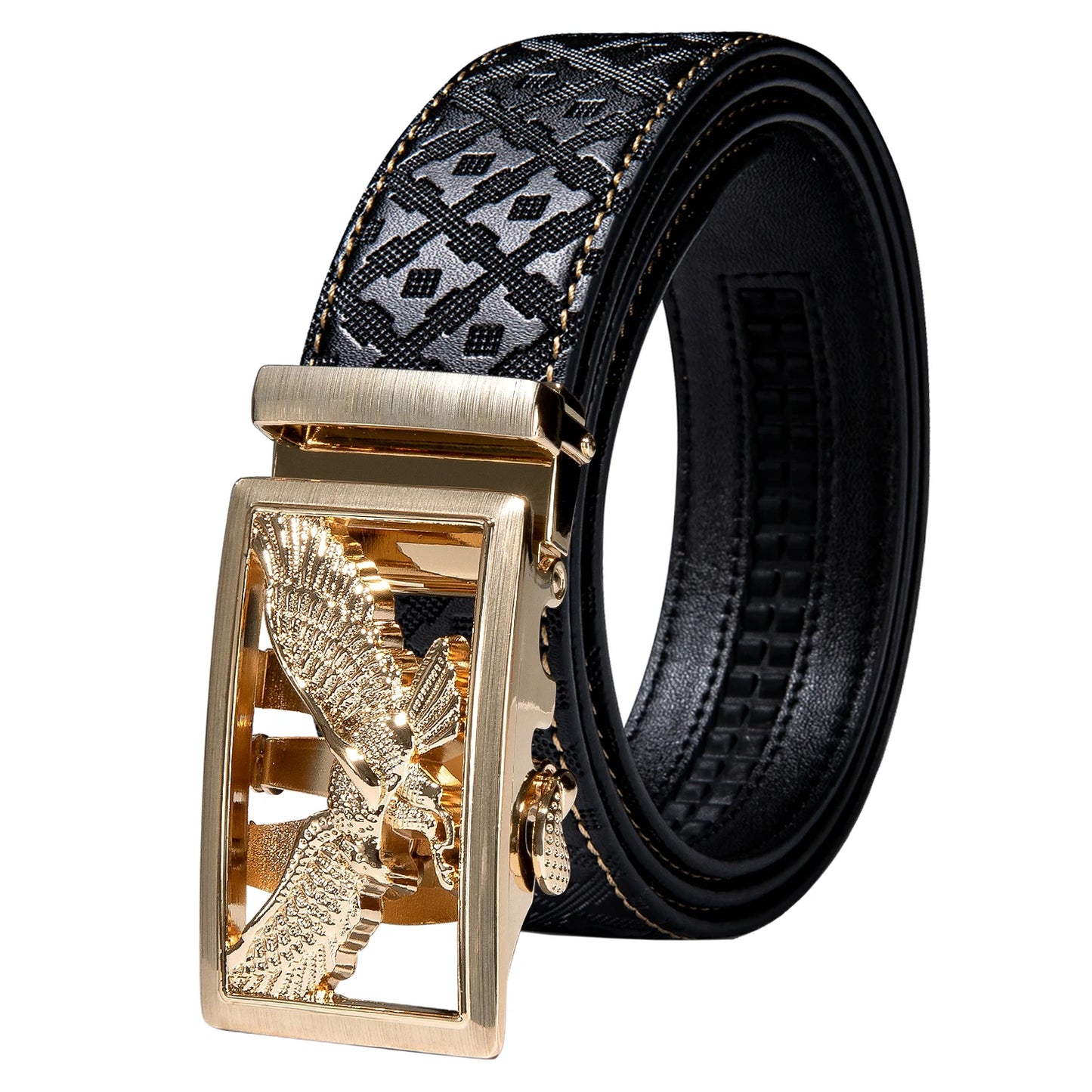 Ceintures en cuir noir pour hommes, 110CM-130CM, sangle à cliquet en relief, boucles automatiques, robe coulissante, ceinture en jean pour hommes