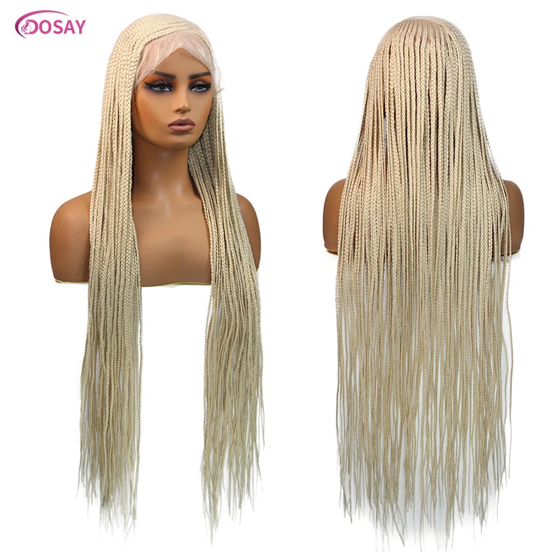 Perruques tressées en boîte Cornrow 36 pouces, perruque synthétique Blonde 613 pour femmes, perruque Lace Front Wig tressée avec raie latérale de haute qualité, perruque Faux Locs