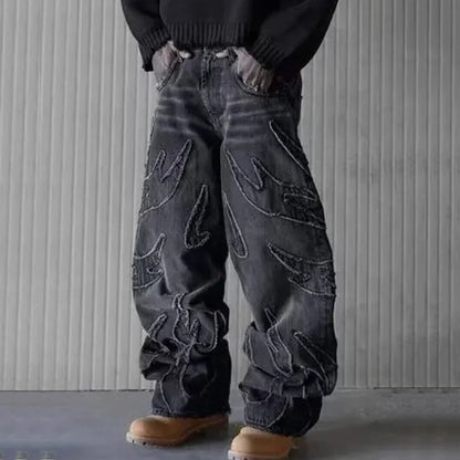 Hommes Baggy Esthétique Streetwear Jeans Mâle Rétro Mode Jambe Large Denim Pantalon Graphique Brodé Designer Hip Pop Denim Pantalon