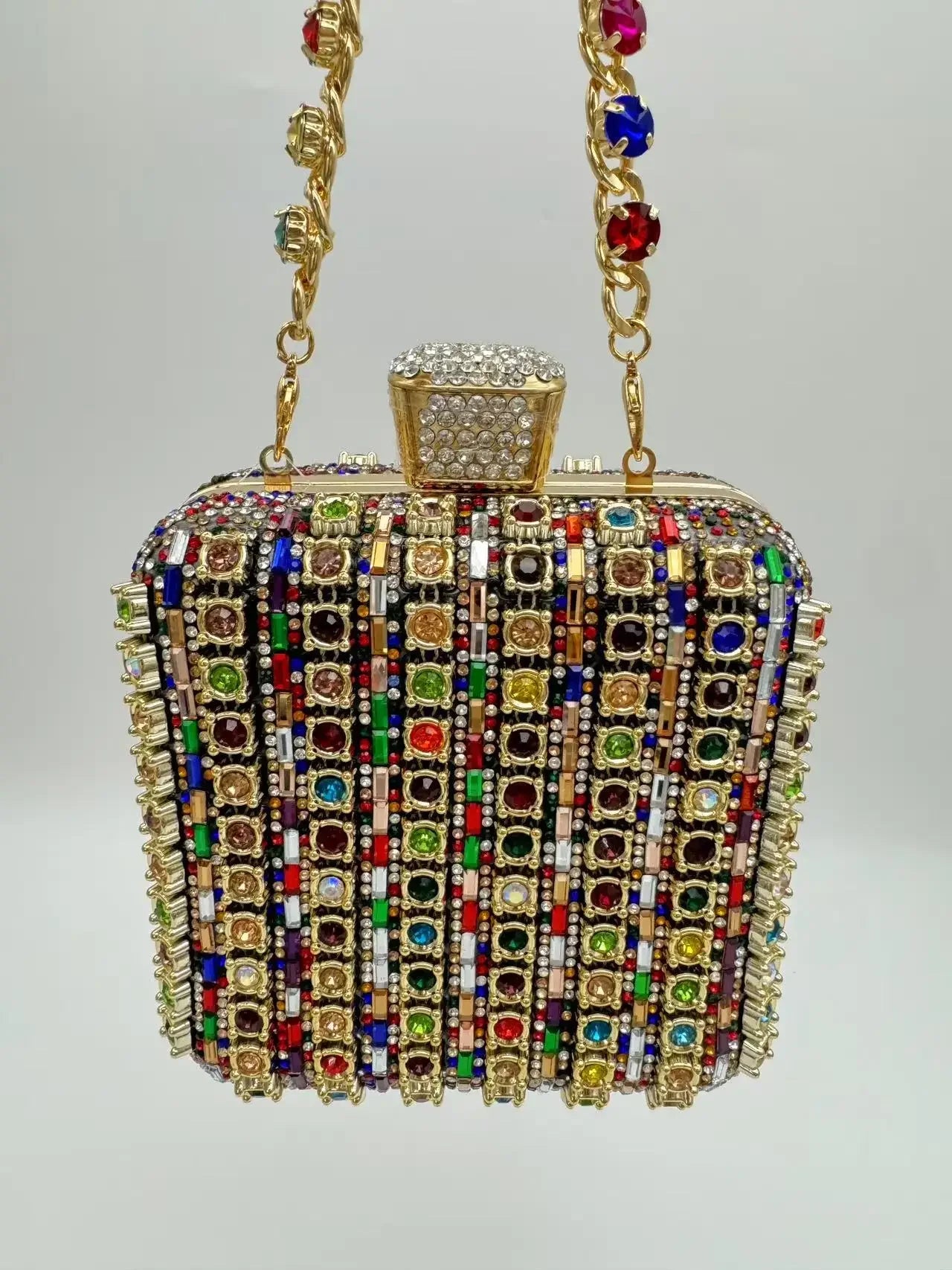 Sac pochette de soirée carrée incrustée de diamants faite à la main, sac de dîner Portable en Fiber de Polyester scintillante de petite taille pour femmes