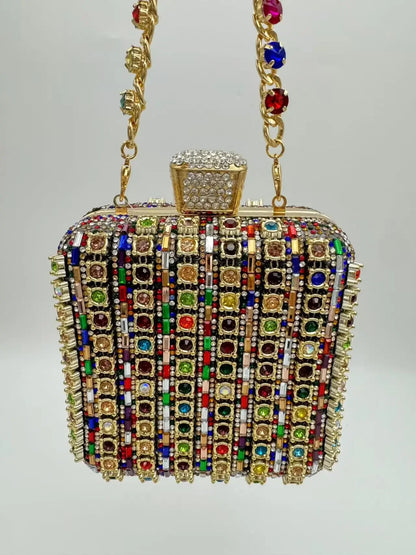 Sac pochette de soirée carrée incrustée de diamants faite à la main, sac de dîner Portable en Fiber de Polyester scintillante de petite taille pour femmes