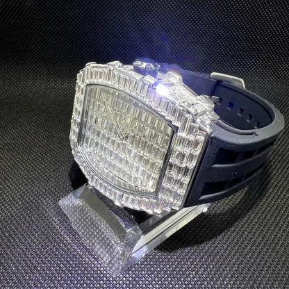 Montre-bracelet à Quartz pour hommes, marque de luxe, nouvelle collection créative, carrée, diamant scintillant, bracelet en caoutchouc, grand visage, cadeau, 2024