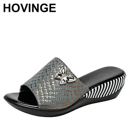 Sandales à Talons Compensés en Cuir group pour Femme, Pantoufles d'Été à la Mode, Chaussures Anti-Alde