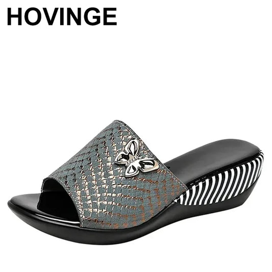 Sandales à Talons Compensés en Cuir group pour Femme, Pantoufles d'Été à la Mode, Chaussures Anti-Alde