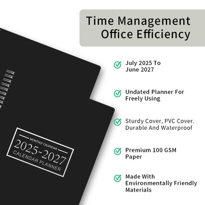 1Pc A4 2025.7-2027.6 Planificateur mensuel et calendrier 2 ans mensuels à partir de 2025 juin. 2027, 24 mensuels, avec 3 autocollants