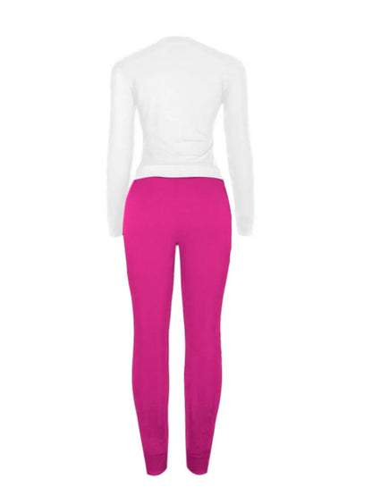 LW-Ensemble de survêtement décontracté pour femme, sweats à capuche à manches longues, pantalon imprimé lettre rose, mode automne et hiver, 2 pièces