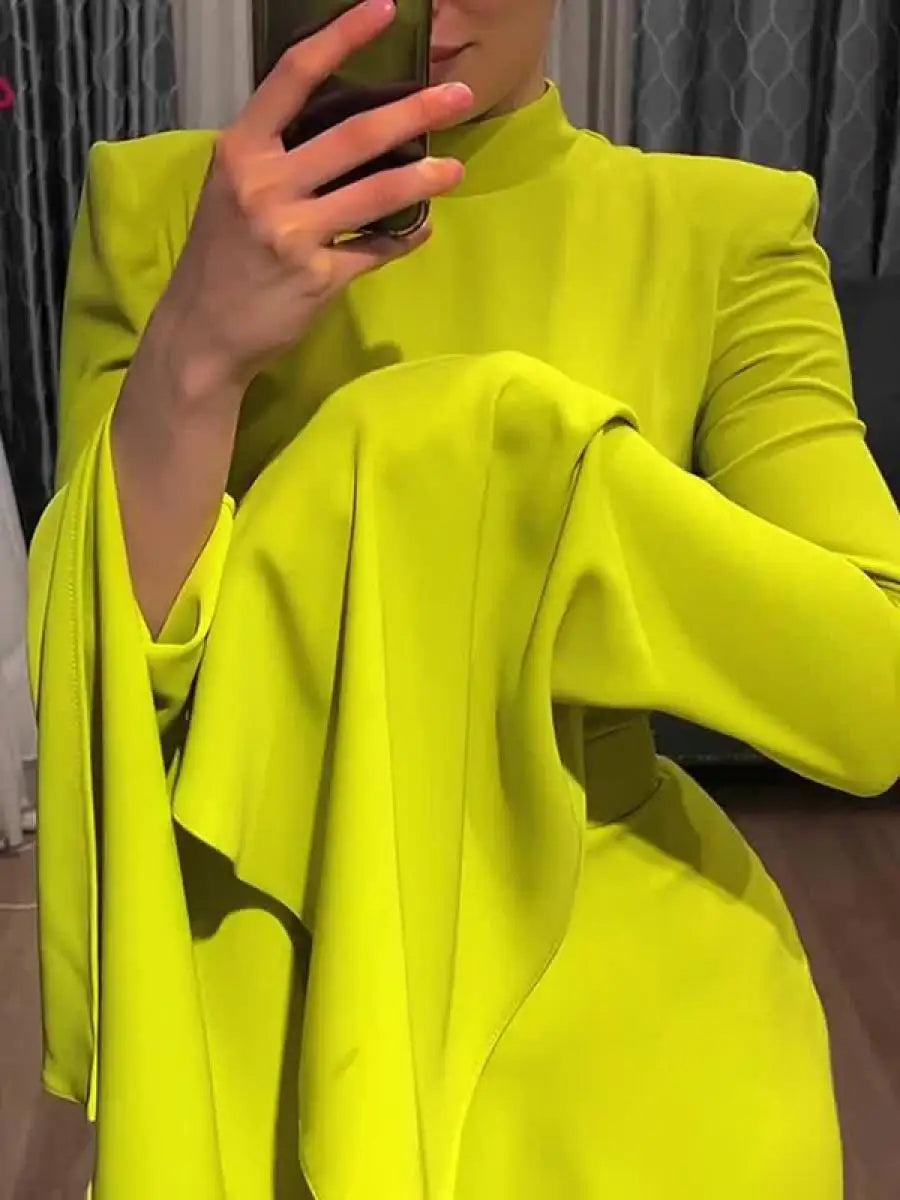 Uoozee 2024 dernier Style de mode couleur unie robe de soirée femmes printemps été manches à volants élégant a-ligne Maxi robes