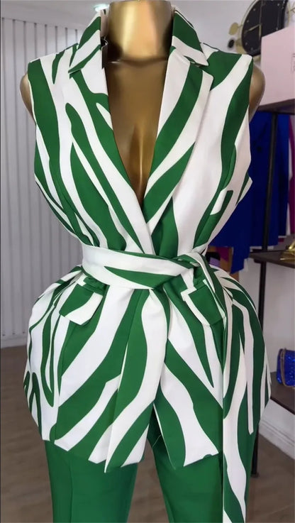 BS - Mode femmes ensemble sans manches col cranté Blazer hauts et pantalons ensembles 2025 été OL rue deux 2 pièces ensembles tenues