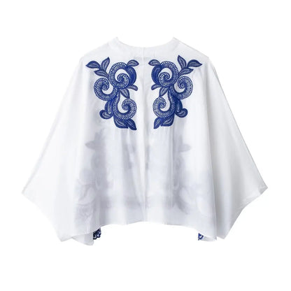 TRAFZA – ensemble 2 pièces pour femmes, chemise ample à simple boutonnage brodée bleue + jupe de rue plissée ample taille haute Chic