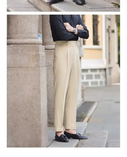 BS Vintage taille haute hommes décontracté pantalon droit Smalltrousers affaires britanniques Paris boucle blanc pantalon Long