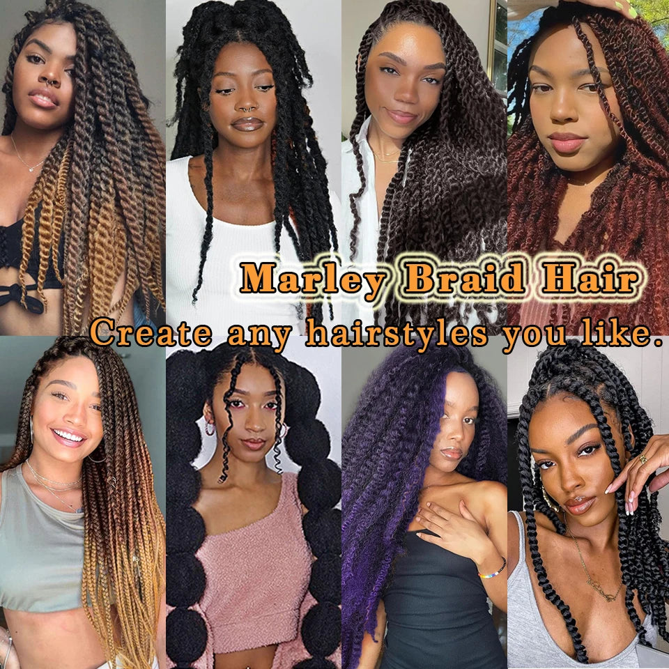 1 - 6 paquets de cheveux en crochet de twists Marley de 18 pouces, de noir et brun à blond, cheveux de tresse ombré Afro Marley synthétique, pour les tresses de mèches fausses