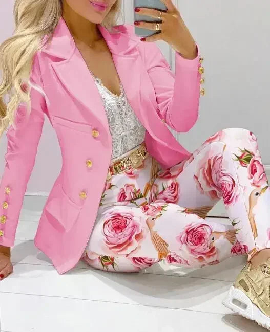 Ensemble Blazer et pantalon à col à revers imprimé à carreaux pour femmes, 2 pièces, vêtements, costume, pantalon, mode printemps-automne décontractée