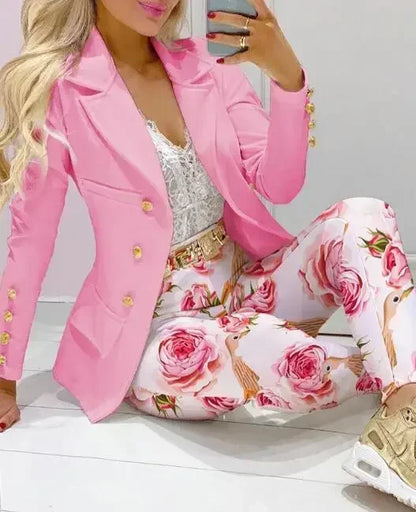 Ensemble Blazer et pantalon à col à revers imprimé à carreaux pour femmes, 2 pièces, vêtements, costume, pantalon, mode printemps-automne décontractée