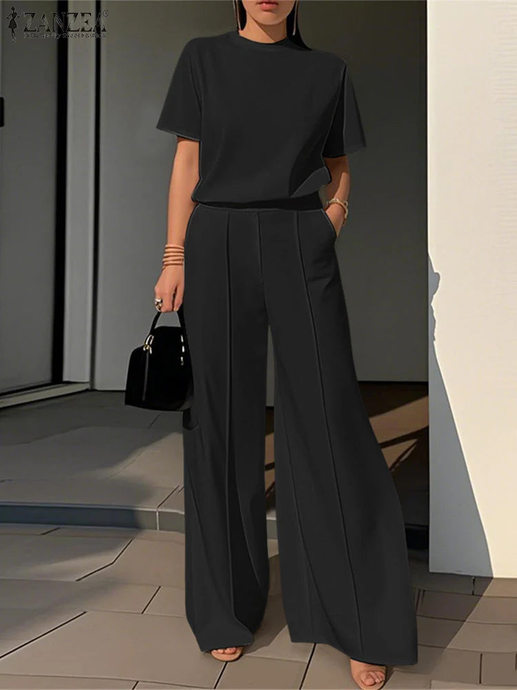 Élégant Chic femmes 2 pièces ensembles ZANZEA femme 2025 mode 2 pièces tenues costumes sans manches Blouses et pantalons à jambes larges ensembles