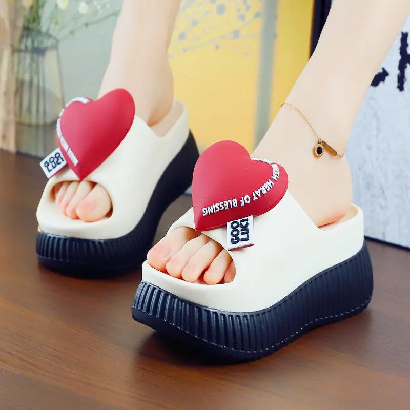 Nouveau 6 cm pantoufles chat à talons hauts femme polyvalent kitty sandale sabots femmes grosses diapositives chaussures dames rose plate-forme EVA pantoufles