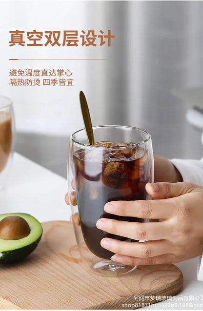 Tasse en verre à Double paroi résistante à la chaleur, 80-650Ml, bière, lait, café, eau, tasse transparente, vente en gros, service à boissons en verre, cadeau