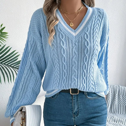 Automne hiver col en v pull pull femmes mode couleur bloc pulls Style Streetwear lanterne à manches longues tricoté chandails