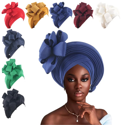 Grande fleur Turban casquette pour femmes élégant Auto Gele couvre-chef dame africaine bandeau Nigeria femme couvre-chef chapeau musulman