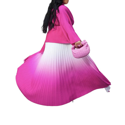 CM.YAYA – ensemble dégradé pour femmes, chemisier à manches longues avec ceinture, chemise et jupes longues plissées, costume de rue, ensemble deux pièces, survêtement