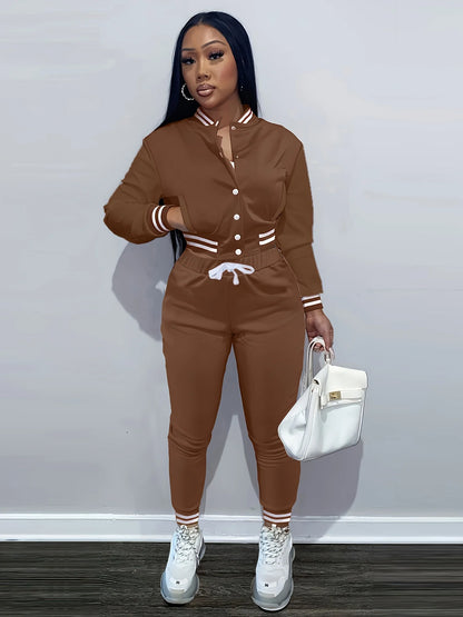 Veste de Baseball Pop de couleur Pure pour femmes, costume de sport à simple boutonnage, deux pi, printemps et automne, Europe et états-unis