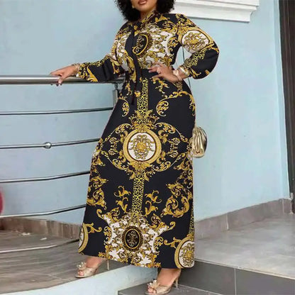 VONDA Robe Maxi 2024 été femmes bohème imprimé fête Robe d'été à manches longues col montant Robe décontractée vacances robes ceinturée