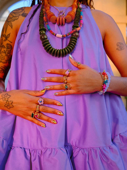 Krisstargirl femmes été bulle Mini robe 2025 taille haute sans manches jupe évasée coton robes courtes décontractées pour femme