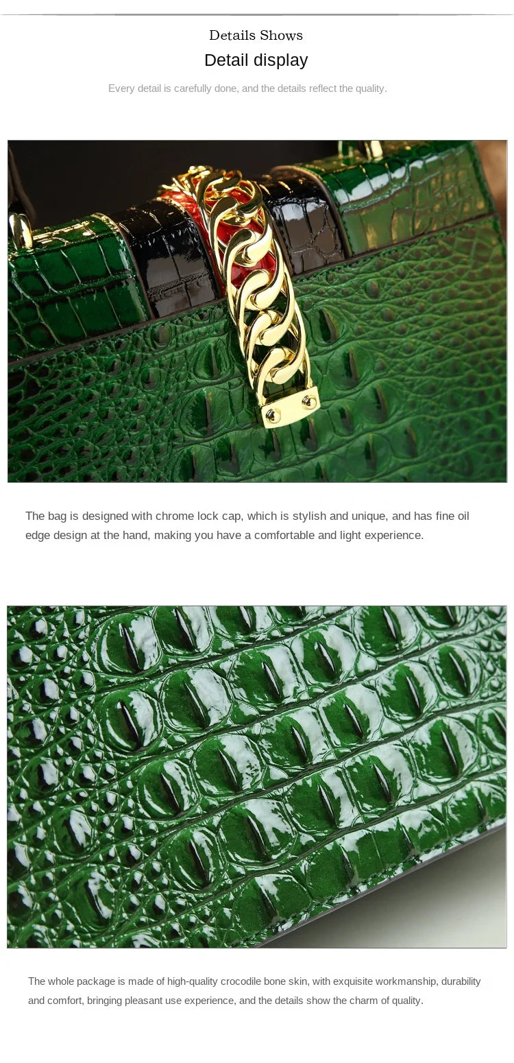 Sacs à main en cuir véritable pour femmes, marque de mode de luxe, sac à bandoulière initié, petit crocodile, carré dur, sacs de messager portables