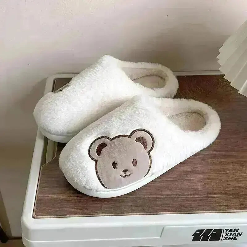 Ours en peluche pantoufles pour femmes hommes mode Kawaii moelleux hiver chaud pantoufles amoureux dessin animé ours en peluche maison chaussures TG03