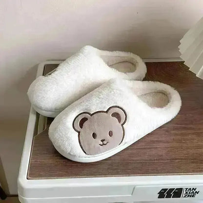 Ours en peluche pantoufles pour femmes hommes mode Kawaii moelleux hiver chaud pantoufles amoureux dessin animé ours en peluche maison chaussures TG03