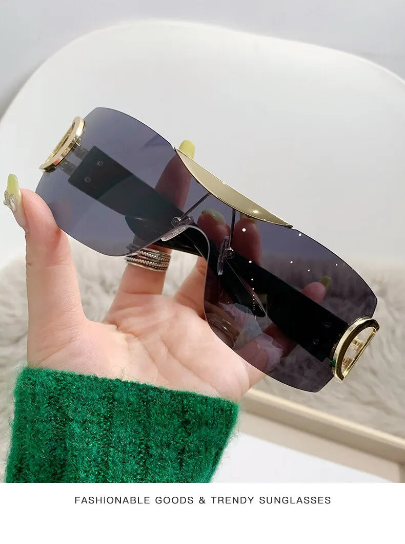 Lunettes de soleil Y2K sans monture pour femmes, lunettes de soleil sans cadre, nuances de chimshield, futuriste, respirant, unisexe, rond, mode