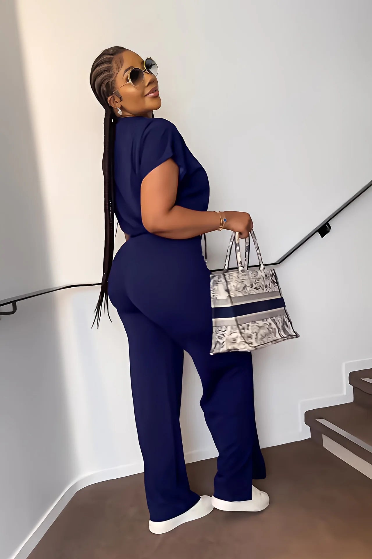 Femmes décontracté col rond cordon à manches courtes haut et taille haute pantalon ensemble été solide deux pièces costume ensembles tenues ensemble femme