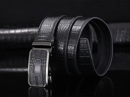 Ceinture en cuir véritable pour hommes d'affaires haut de gamme, 3.3cm, boucle automatique en alliage, peau de vache à deux couches, ceinture de costume décontractée pour hommes