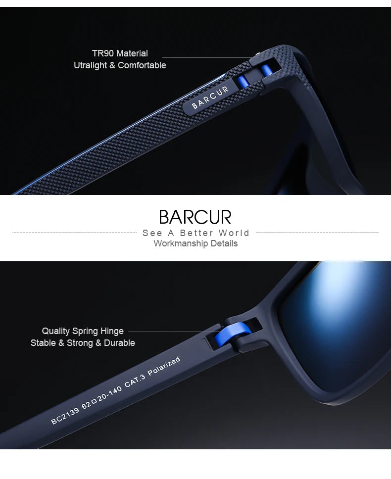 BARCUR Design-Lunettes de soleil polarisées TR90 pour homme et femme, accessoire de sport léger, protection UVAB