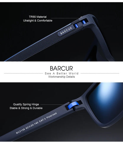 BARCUR Design-Lunettes de soleil polarisées TR90 pour homme et femme, accessoire de sport léger, protection UVAB
